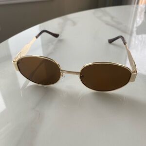 Gold Frame Oval Sunglasses with Brown Lenses